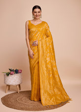 Mustard Colour Wedding Wear Saree in Handloom Silk
